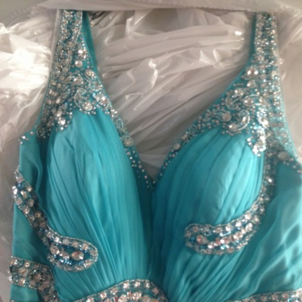 Sherri Hill Long Teal Prom Dress with Beading